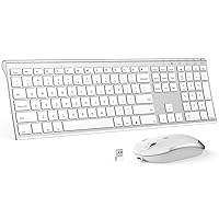 Wireless Keyboard and Mouse Combo, Rechargeable, Ergonomic, Full-Size with Number Pad, 2.4GHz USB Aluminum for Windows, Laptop, PC, Desktop -White Silver