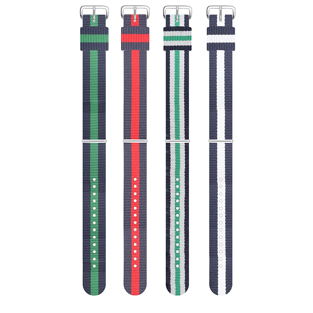 4PCS Multiple colors nylon watch Strap Light and soft canvas watch band with pin buckle strap - Multi-size 10mm 12mm 14mm 16mm 18mm 20mm 22mm