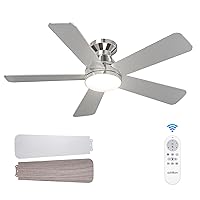 addlon Ceiling Fans with Lights, 42 Inch Low Profile Ceiling Fan with Light And Remote Control, Flush Mount, Reversible, 3CCT, Dimmable, Quiet, Nickel Small Ceiling Fan for Bedroom Indoor/Outdoor Use