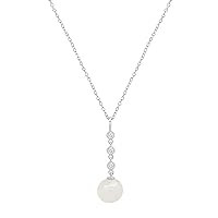 Dazzlingrock Collection 10mm Freshwater Pearl & 0.18 ctw Lab Grown White Diamond 3 Stone Drop Down Pendant with 18 Inch Silver Chain for Women in 925 Sterling Silver