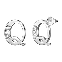 Aurora Tears Letter Q Stud Earrings 925 Sterling Sliver Initial Q Alphabet Little Earring with Cubic Zirconia Jewellery for Women and Men DE0213Q