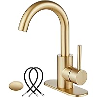 Midanya Single Handle Bathroom Sink Faucet, Wet Bar Pre-Kitchen Farmhouse RV Small Vanity Faucet with 360°Rotation Spout with Deck Plate, Supply Hoses and Drain Stopper,Brushed Gold