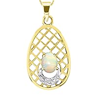 Rylos Necklaces For Women 14K Yellow Gold - Opal & Diamond Pendant Necklace With 18