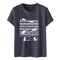 Music and Cat T Shirt Women Cat Mom Shirts Funny Graphic Top Casual Short Sleeve Tees Tops Teen Girls Trendy Blouses