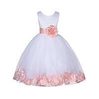 Wedding Pageant Floral Lace top Rose Petals Ivory Tulle Flower Girl Dress 165T