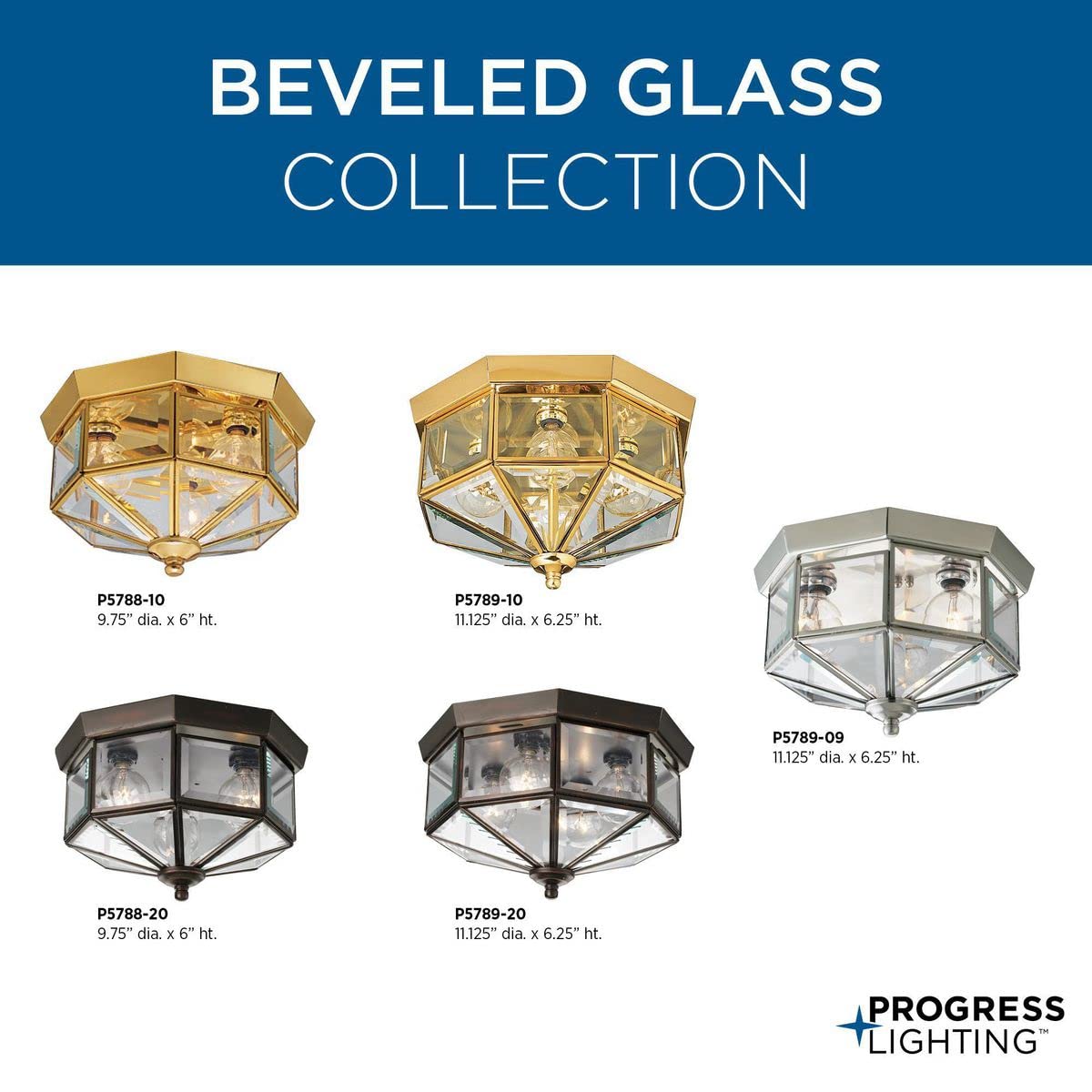 Progress Lighting P5788-10 Beveled Glass Close-to-Ceiling, 9-Inch Diameter x 7-Inch Height, Brass