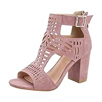 Chunky Heels For Women Peep Toe Block Heel Womens Sandals Dressy Hollow Out Buckle Vintage Comfortable Fashion Shoes
