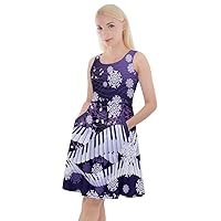 CowCow Women's Knee Length Dress with Pockets Fashion Musical Pattern Notes and Piano Keyboard Skater Dress, XS-5XL