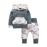 Baby Boys Girls Infant Toddler Fall Outfit Kangaroo Pocket Hoodie Sweatshirt Jackets Shirt+Pants Winter Clothes Set