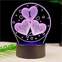 3D Night Light Kids Gift Toy Optical LED Glowing Lights Home Room Decor 7 Colors Changing RGB Table Lamp Valentines Day Gifts for Her Him Mom Gift Boys Girls Toys I Love You Heart