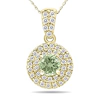 3/4 Carat TW Double Halo Genuine Gemstone and Natural Diamond Allure Pendant Available in Blue Topaz, Emerald, Sapphire + More in 10K Yellow Gold
