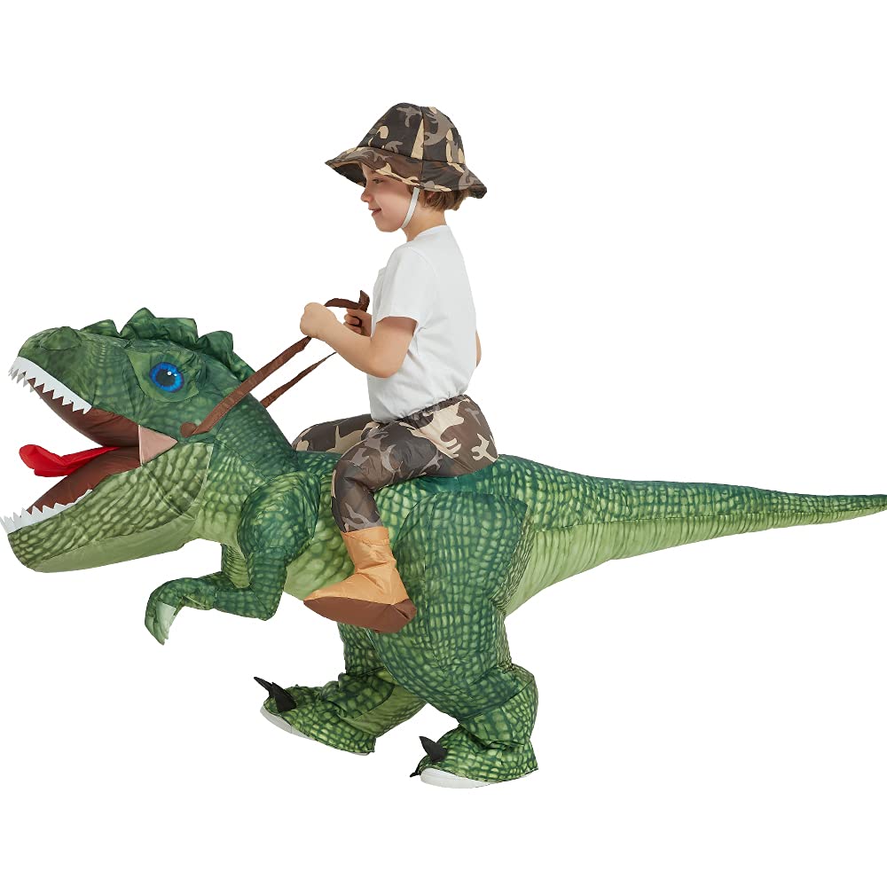 One Casa Inflatable Costume Dinosaur Riding T Rex Air Blow up Funny Party Halloween Costume for Kids