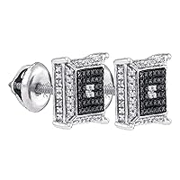 Dazzlingrock Collection Sterling Silver Mens Round Diamond Square Cluster Earrings 1/8 ctw