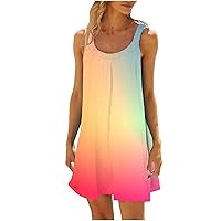 Sundress for Women Casual Summer Trendy Gradient Color Sleeveless Tank Mini Dress Scoop Neck Flowy Beach Cover Up Short Dress