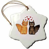 3dRose ORN_35515_1 Cute Maine Coon Cats in Love Red and Brown Tabby Snowflake Porcelain Ornament, 3-Inch