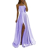 Women's Spaghetti Straps Prom Ball Gown with Pockets Long Bridesmaid Dresses with Slit Formal Dress YG114
