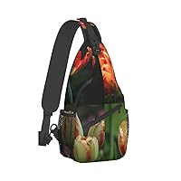 Sling Bag for Women Men Crossbody Bag Small Sling Backpack Tulips in the Garden Chest Bag Hiking Daypack