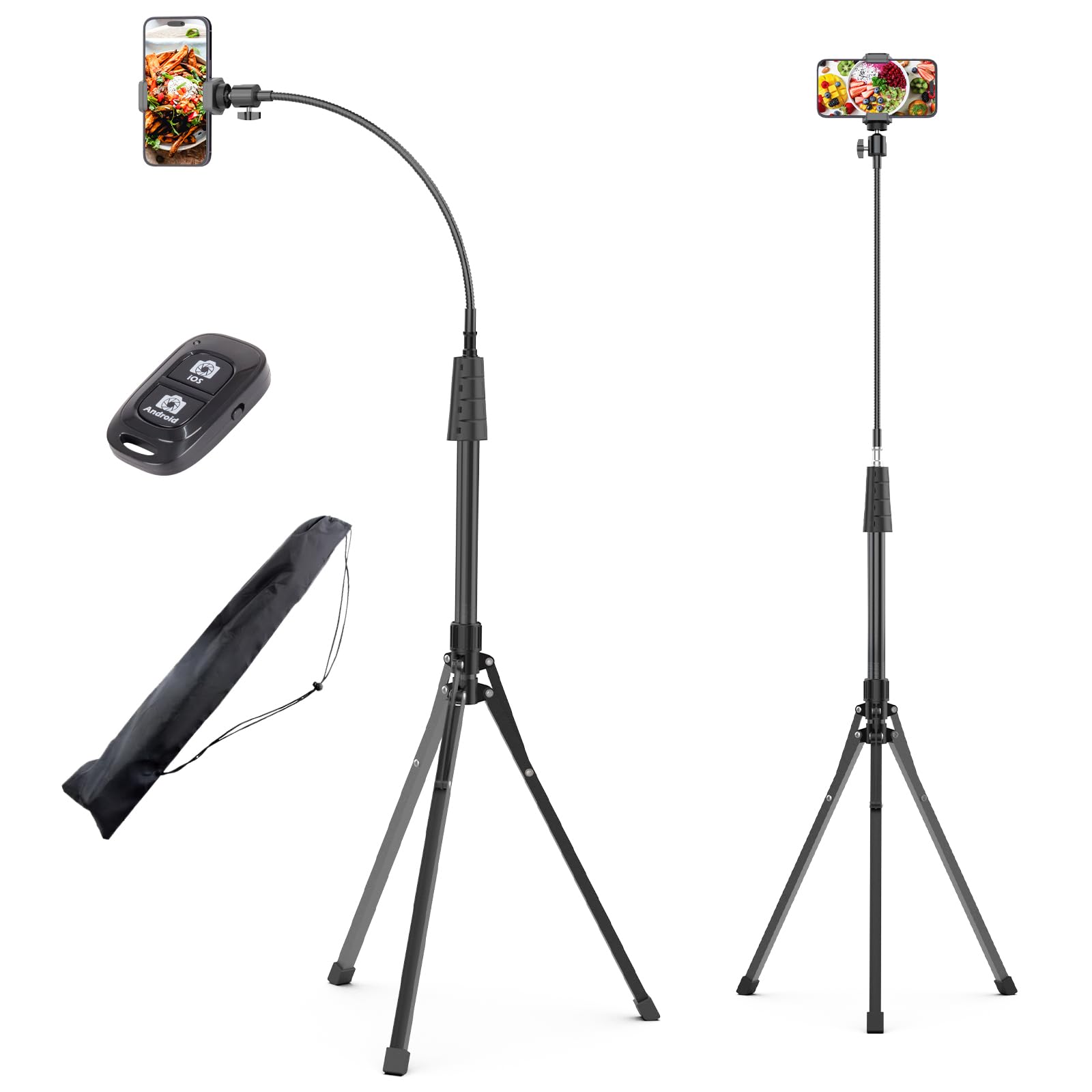 UBeesize 92’’ Cell Phone Tripod Stand with 16.5’’ Gooseneck and Remote, Overhead Tripod with Adjustable 360°Ball Head & Phone Holder for iPhone 14 Pro Max/Plus/13/12/11, Samsung S22 S21, Android