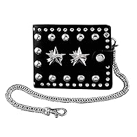 Punk Studded Star Leather Wallet Mens ID Card/Momey Clip with safe chain