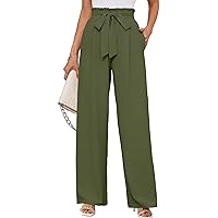 KORSIS Women's Lounge Pants Wide Leg Trousers Lightweight High Waisted Loose Casual Work Elastic Pants with Pockets (S-2XL)