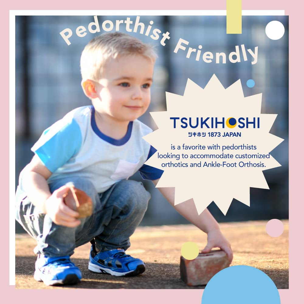 TSUKIHOSHI 3570 Storm Strap-Closure Machine-Washable Baby Sneaker Shoe with Wide Toe Box and Slip-Resistant, Non-Marking Outsole