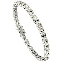 Sterling Silver 11 ct. Size Alternating Round & Square Cut CZ Tennis Bracelet, 3/16 inch Wide