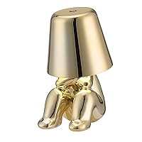 Bedside Touch Control Table Lamp, Cute People Led Desk Lamp, Gold Decor Thinker Statue LED Table Lamp with USB Port, 3 Way Dimmable Modern Night Light Nightstand Lamp for Home Office(Mr-WHERE)