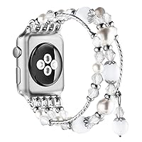 Simpeak Beaded Band Compatible with Apple Watch 45mm 41mm 44mm 40mm 42mm 38mm, Handmade Beaded Elastic Women Bracelet Replacement for iWatch Series 9 8 7 6 SE 5 4 3 2 1, Fixed Size 5.7-6.9
