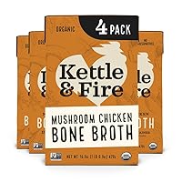 Kettle and Fire Mushroom Chicken Bone Broth, Keto, Paleo and Whole 30 Approved, Gluten Free, High in Protein and Collagen, 4 Pack