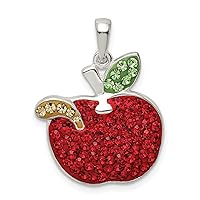 925 Sterling Silver Red Preciosa Crystal Apple With Worm Pendant Necklace Measures 19.43x19.11mm Wide Jewelry for Women