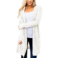 MEROKEETY Women's 2024 Long Sleeve Open Front Hoodie Knit Sweater Cardigan Outwear