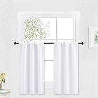 Half Window Curtains - 50% Light Block Privacy Curtains Thermal Insulated Drapes for Kitchen Cafe Kids Nursery Bedroom Living Room, W 29 x L 36 Each, Pure White, 2 Panels(Adult)