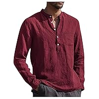 DuDubaby Button Down Shirt for Men Designer Summer Casual Cotton Linen Solid Color Long Sleeve Loose Stand Collar Shirts