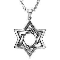 Large Mens Stainless Steel Jewish 6 Point Star of David Pendant Necklace
