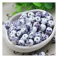 Ceramic Flower Beads Handmade Printed Flower Porcelain Beads 100pcs 10mm Round Loose Beads with 3mm Hole, for DIY Bracelet Necklace Earrings Jewelry Making