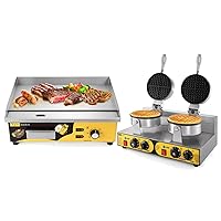 Dyna-Living 110V 2400W Double Heads Waffle Maker & 22'' Commercial Electric Griddle for Restaurant Kitchen