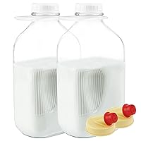 64 Oz Glass Milk Bottle Jugs with Caps, Half Gallon Glass Milk Container for Refrigerator with Tamper Proof Lids and Pour Spouts- Pack of 2
