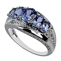 Carillon 0.95 Carat Tanzanite Oval Shape Natural Non-Treated Gemstone 925 Sterling Silver Ring Engagement Jewelry for Women & Men