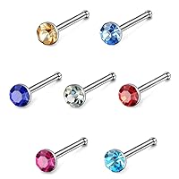 JewelrieShop 40pcs Nose Studs Stainless Steel CZ Nose Rings Stud Piercing Jewelry Bone Studs for Women Men Hypoallergenic 22G