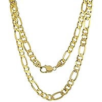 Solid Yellow 10K Gold 9mm Figaro Chain Necklaces & Bracelets for Men and Women Concave High Polished 22-30 inch