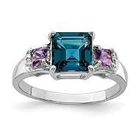 925 Sterling Silver London Blue Topaz Amethyst and Diamond Ring Measures 2mm Wide Jewelry Gifts for Women - Ring Size Options: 10 5 6 7 8 9