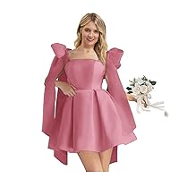 Big Bow Homecoming Dresses Ball Gown Party Gown Square Neck Satin Cocktail Prom Dresses Short Wedding Guest Dresses