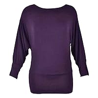 Ladies Womens Off the Shoulder Batwing Long Sleeve Jersey Plain Top in UK 6 8 10 12 (UK 16/18, Purple)