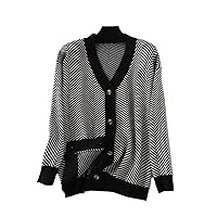 Single Breasted V Neck Women Button Red Cardigan Sweater Knitted Loose Oversized Jumper Top Jacket Coat Black One Size