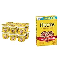 Original Cheerios Heart Healthy Cereal Cup (Pack of 12) and Cheerios Heart Healthy Cereal, Gluten Free Cereal with Whole Grain Oats, Giant Size, 20 OZ