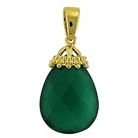 Carillon Green Onyx Natural Gemstone Pear Shape Pendant 925 Sterling Silver Party Jewelry | Yellow Gold Plated