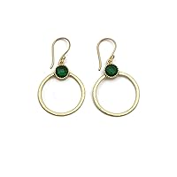 Gold Plated Round Shape Emerald Hydro Handmade Design Gemstone Brass Drop & Dangle Earrings