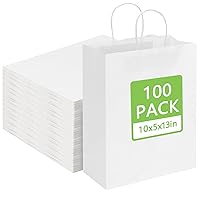 Moretoes Paper Bags with Handles 100pcs 10x5x13 Inches, White Kraft Gift Bags Bulk, Shopping Bags, Retail Bags for Small Business, Birthday Wedding Party Favor Bags, Merchandise Bags