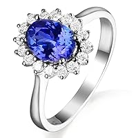 1.65ct Natural Deep Blue Tanzanite Gems Ring with Diamond 14K White Gold Wedding Engagement Band Ring Set