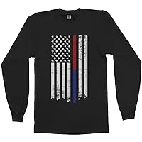 Threadrock Men's Thin Red & Blue Line American Flag Long Sleeve T-Shirt